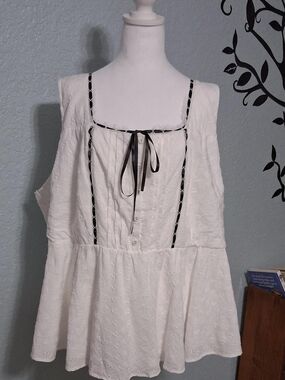 Torrid White Smocked Tank with Black Tag Accents